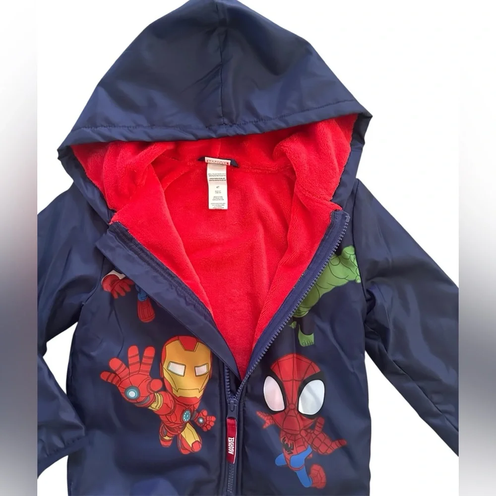 Marvel Super Heroes Navy Blue Full Zip Hooded Boys Jacket Size 4T NWT